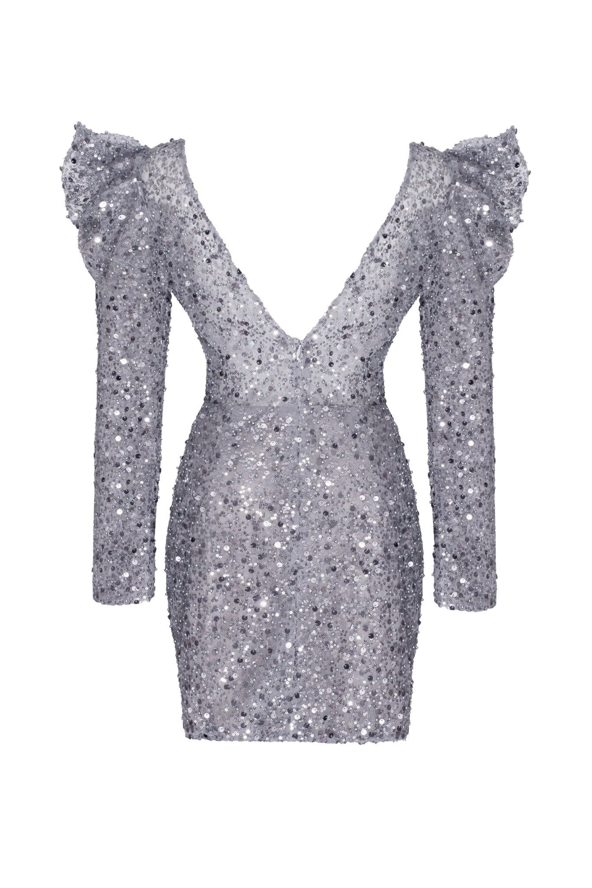 Silver metallic long sleeve sequined mini dress