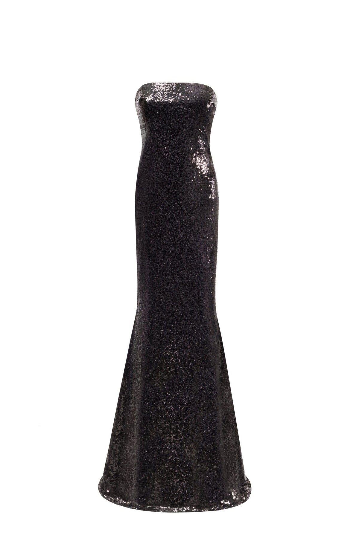 Sequined strapless maxi dress in black