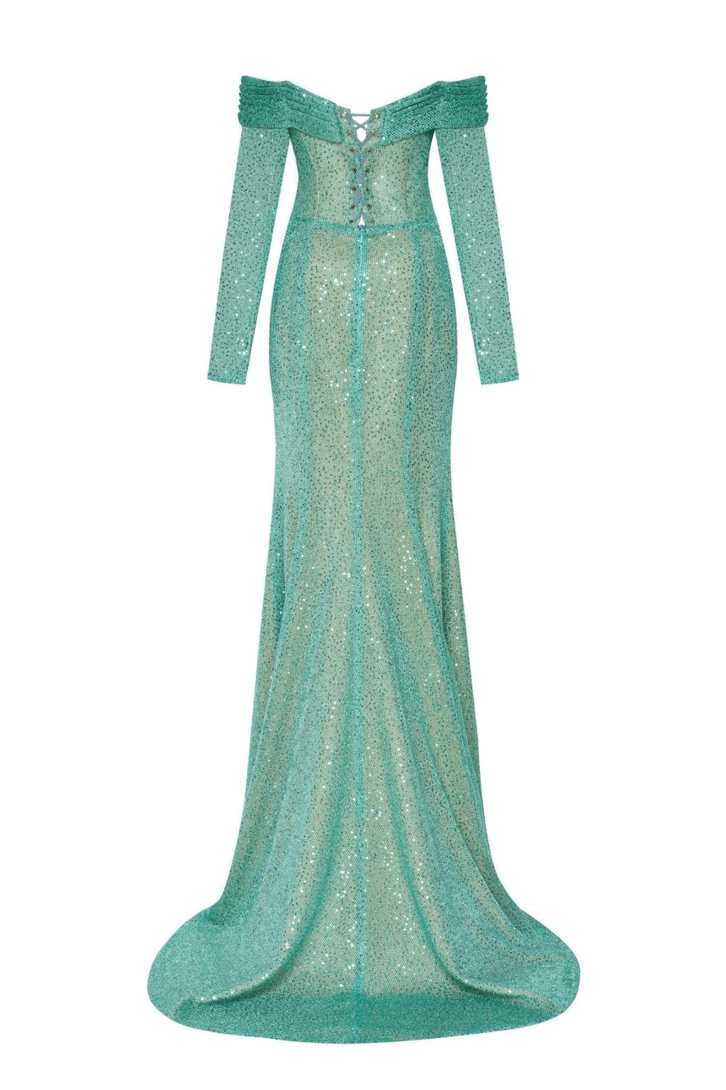 Mint Green Romantic off the shoulder sparkling long dress