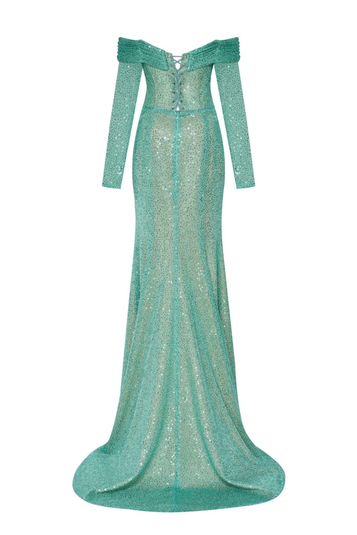 Mint Green Romantic off the shoulder sparkling long dress