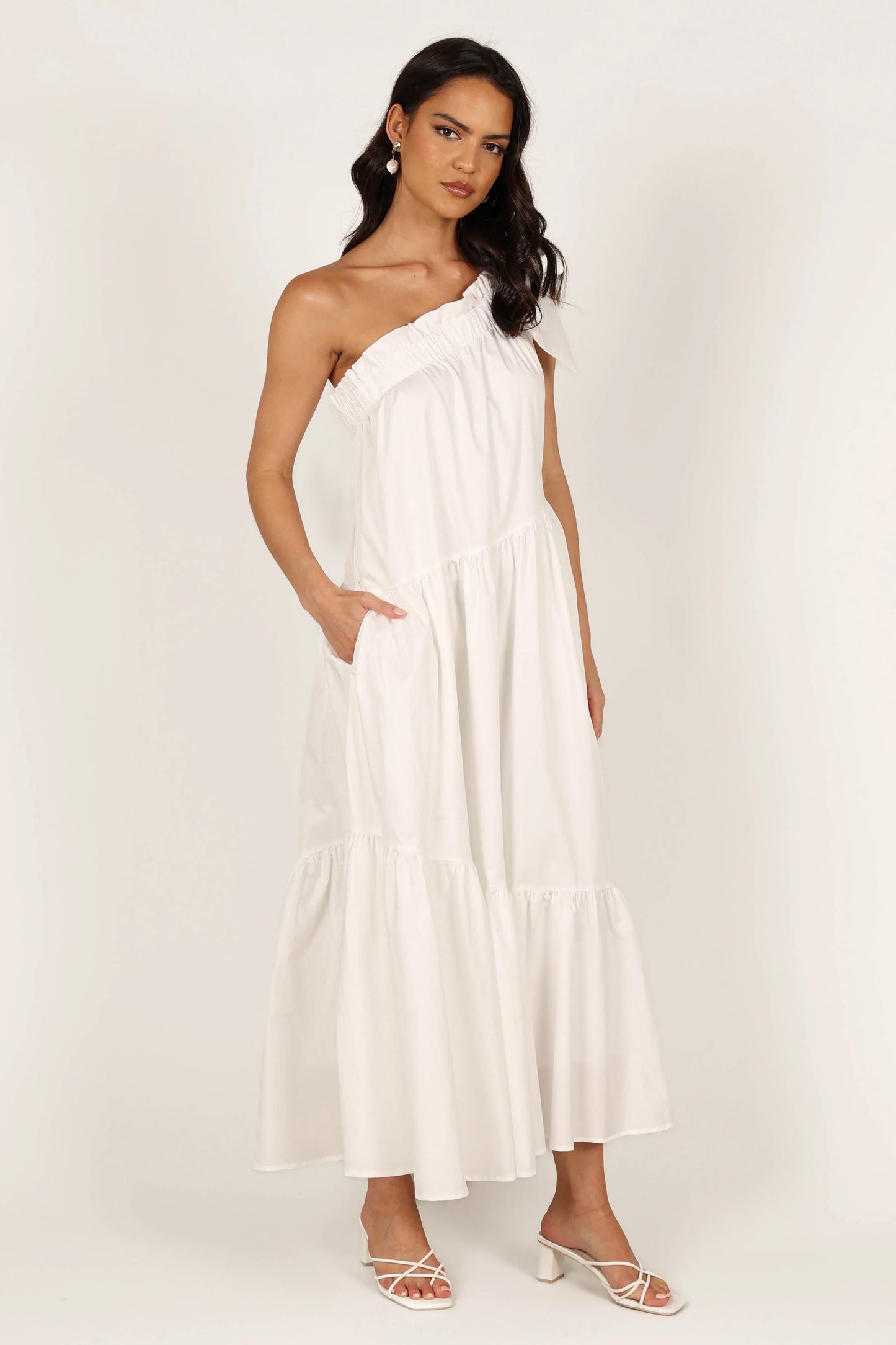 Ava One Shoulder Maxi Dress White