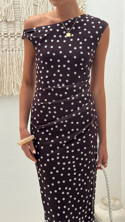 Lilani Maxi Dress Chocolate White Polka Dot