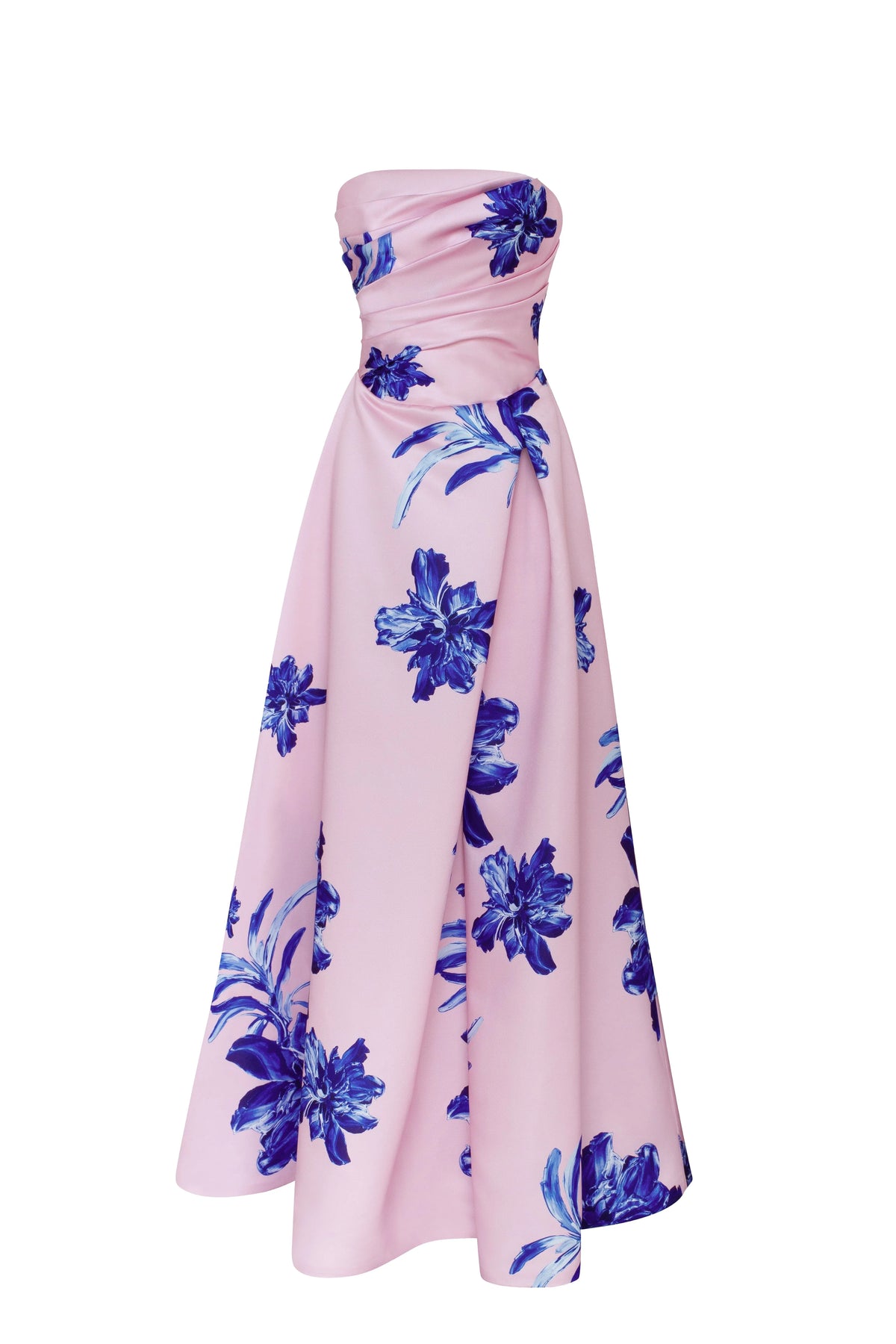 Dainty pink A line maxi dress with blue flowered pattern Glow Up