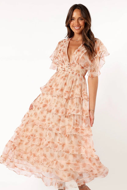Wendi Ruffle Dress Dark Peach Floral