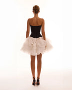 Danceable mini skirt with ruched flower appliques in white Midnight Walk