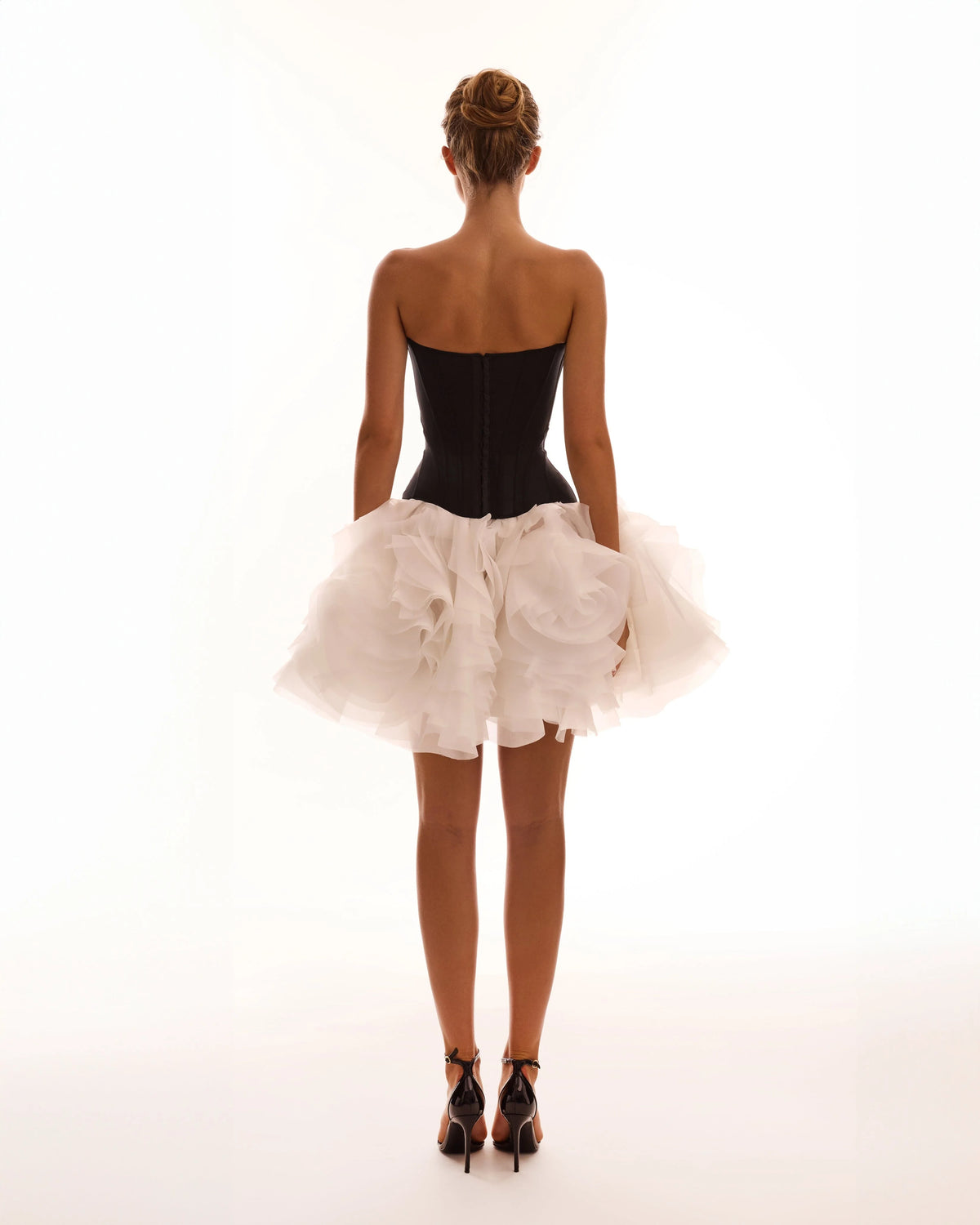Danceable mini skirt with ruched flower appliques in white Midnight Walk