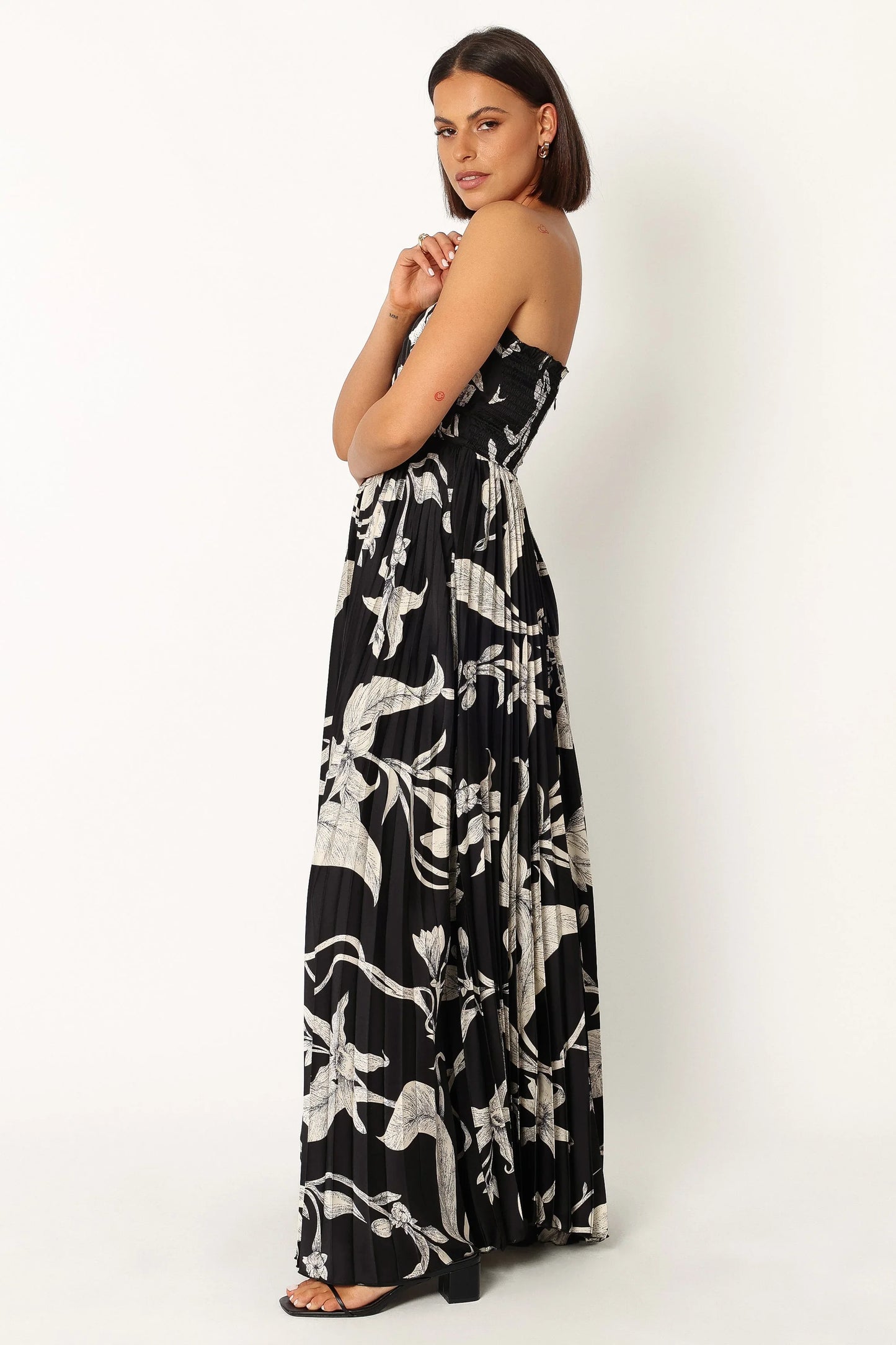 Angelique Strapless Maxi Dress Black Floral