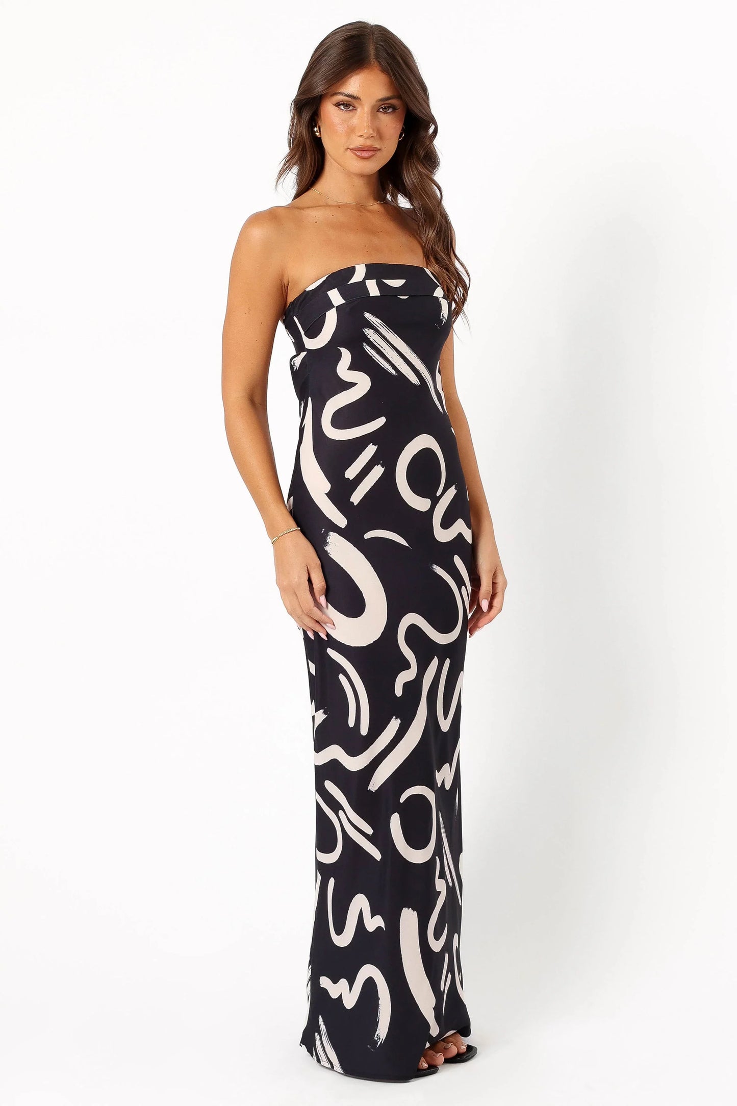 Remmie Strapless Maxi Dress Black White