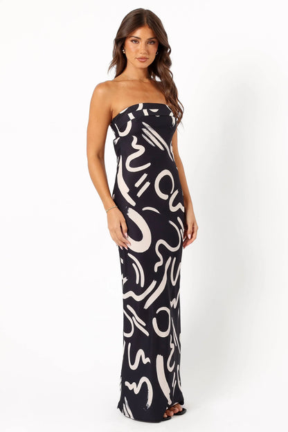 Remmie Strapless Maxi Dress Black White