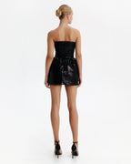 Sculpted black shiny mini dress