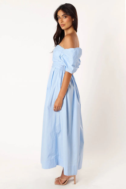 Solana Off Shoulder Midi Dress Blue