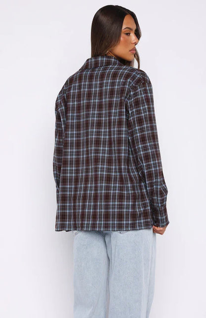 Might Be Time Button Up Shirt Blue Chocolate