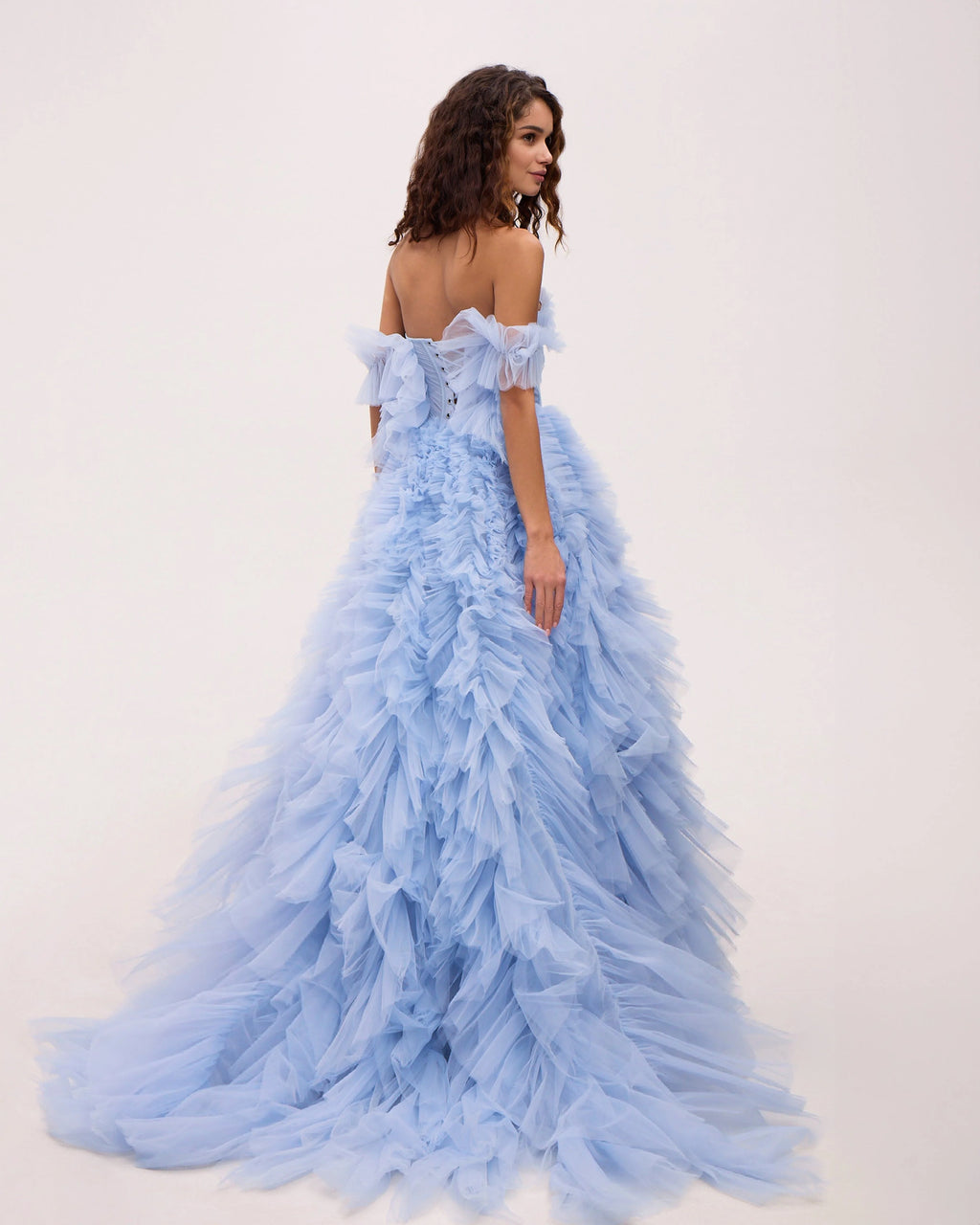 Light Blue All Ruffled Up Evening Simple Dress