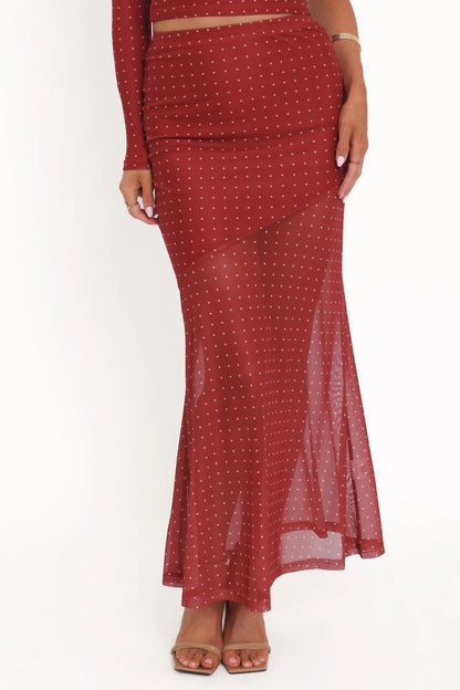 Hollie Mesh Skirt Set Red Polka Dot