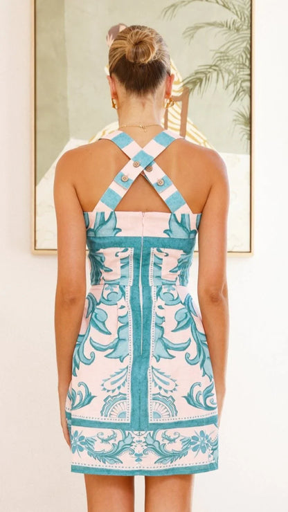 Maegan Mini Dress Aqua Pink Zayna