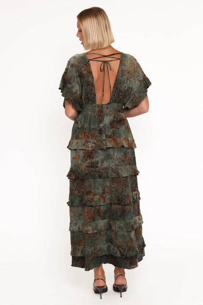 Wendi Ruffle Dress Jade Brown