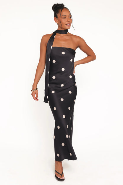 Jutta Strapless Maxi Dress Black Polka Dot