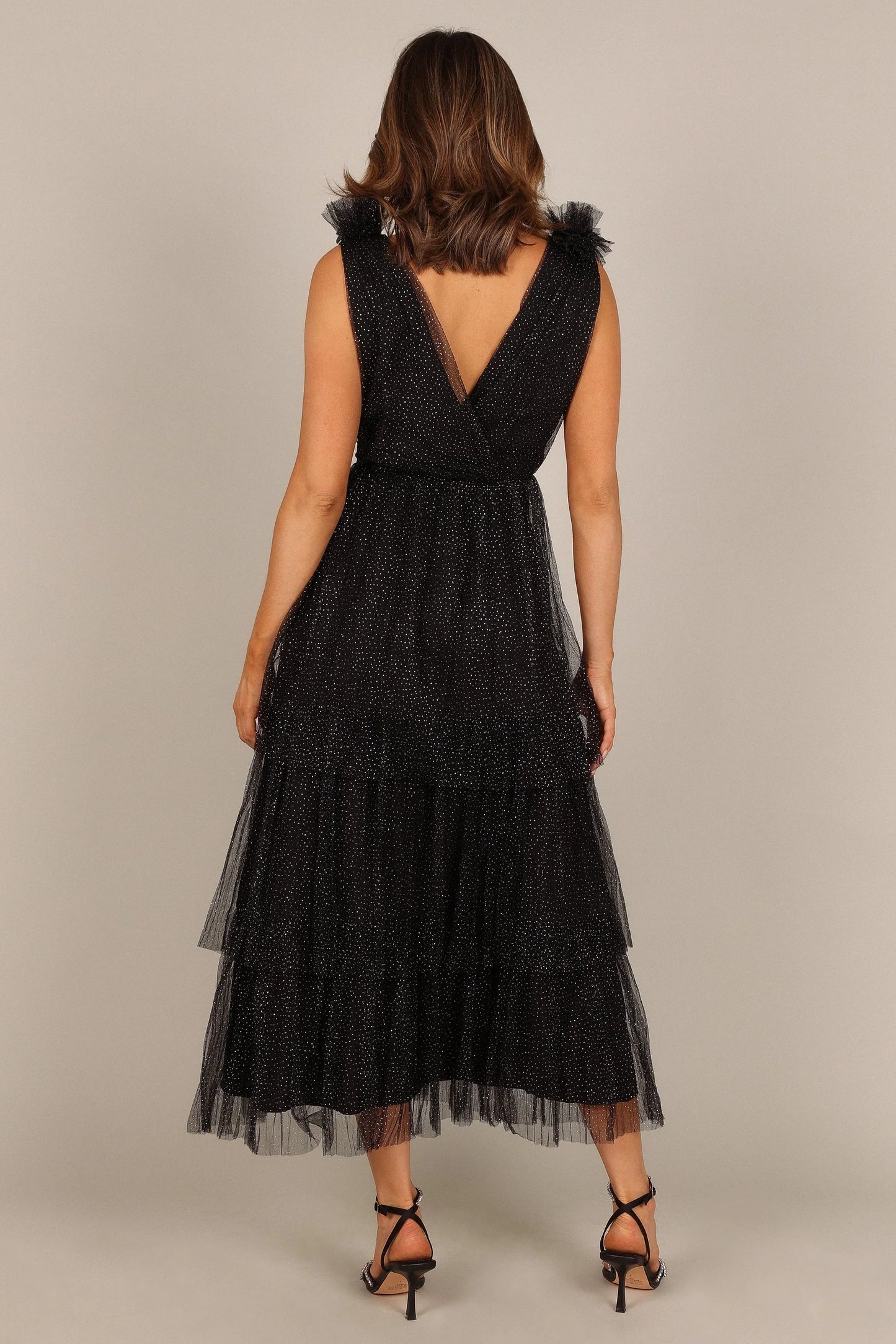 Asteria Tulle Tiered Maxi Dress Black Sparkle