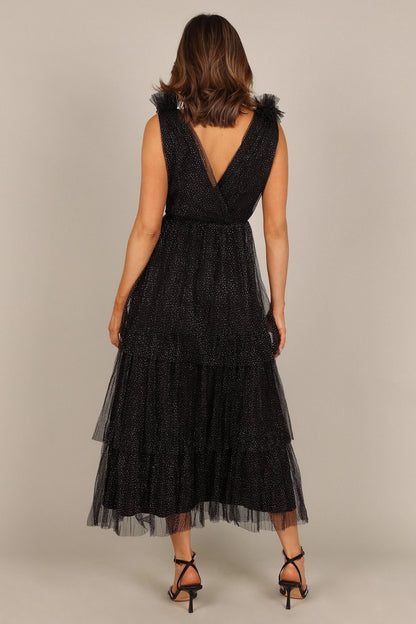 Asteria Tulle Tiered Maxi Dress Black Sparkle
