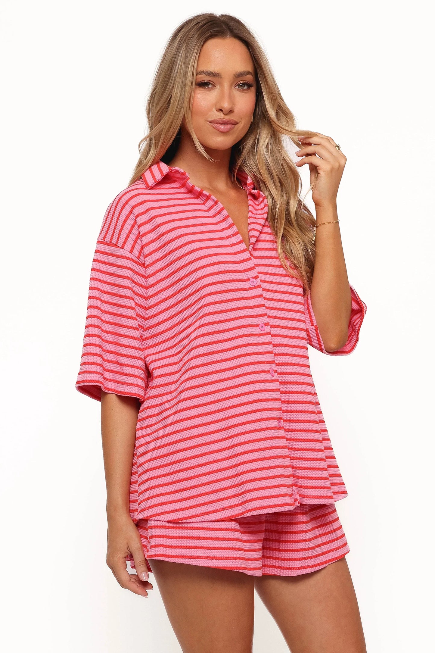 Alden Cotton Knit Set Pink Red Stripe
