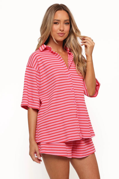 Alden Cotton Knit Set Pink Red Stripe
