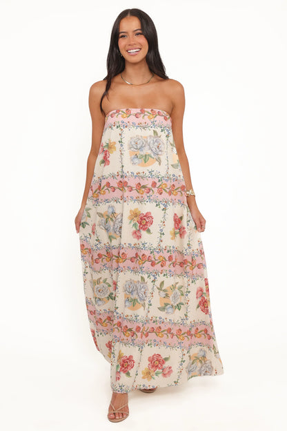 Amora Strapless Maxi Dress Rose Tile