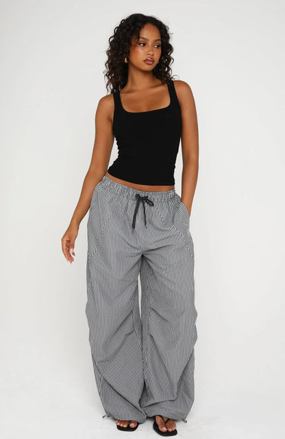 Say When Barrel Leg Pants Charcoal Stripe