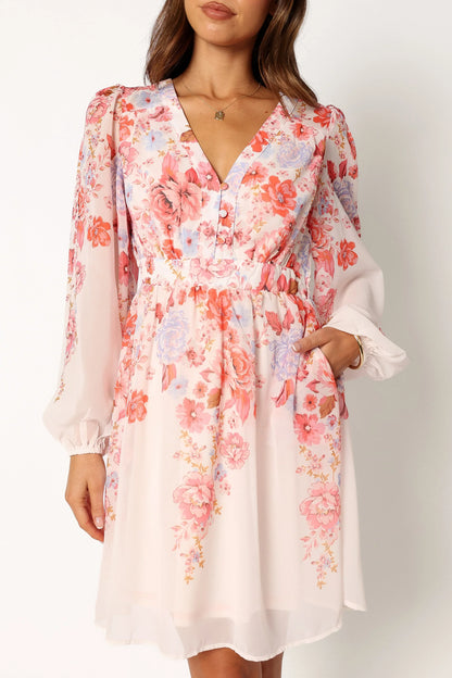 Hattie Long Sleeve Mini Dress Pink Floral