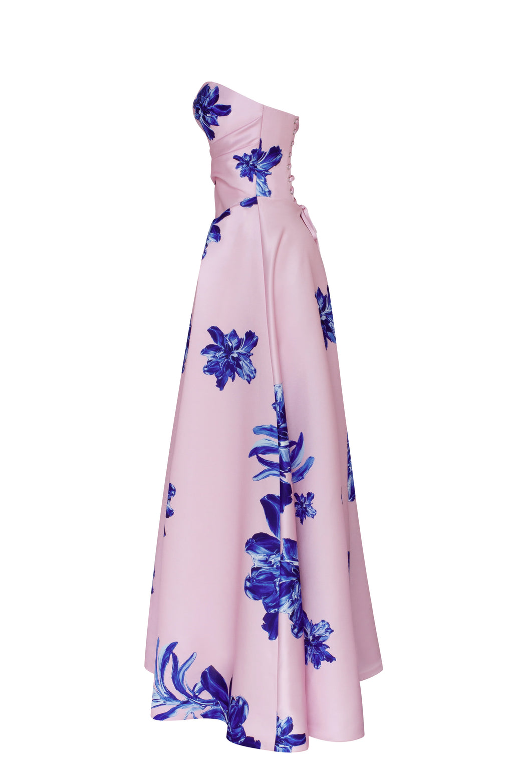 Dainty pink A line maxi dress with blue flowered pattern Glow Up