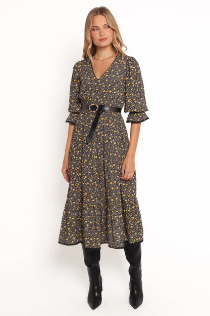 Simone Midi Dress Midnight Daisy