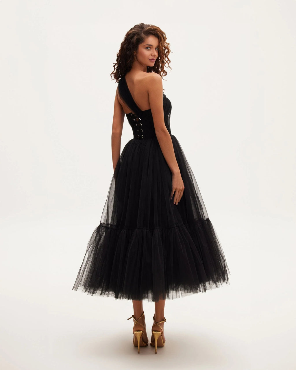 Black One Shoulder Cocktail Tulle Dress