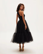 Black One Shoulder Cocktail Tulle Dress