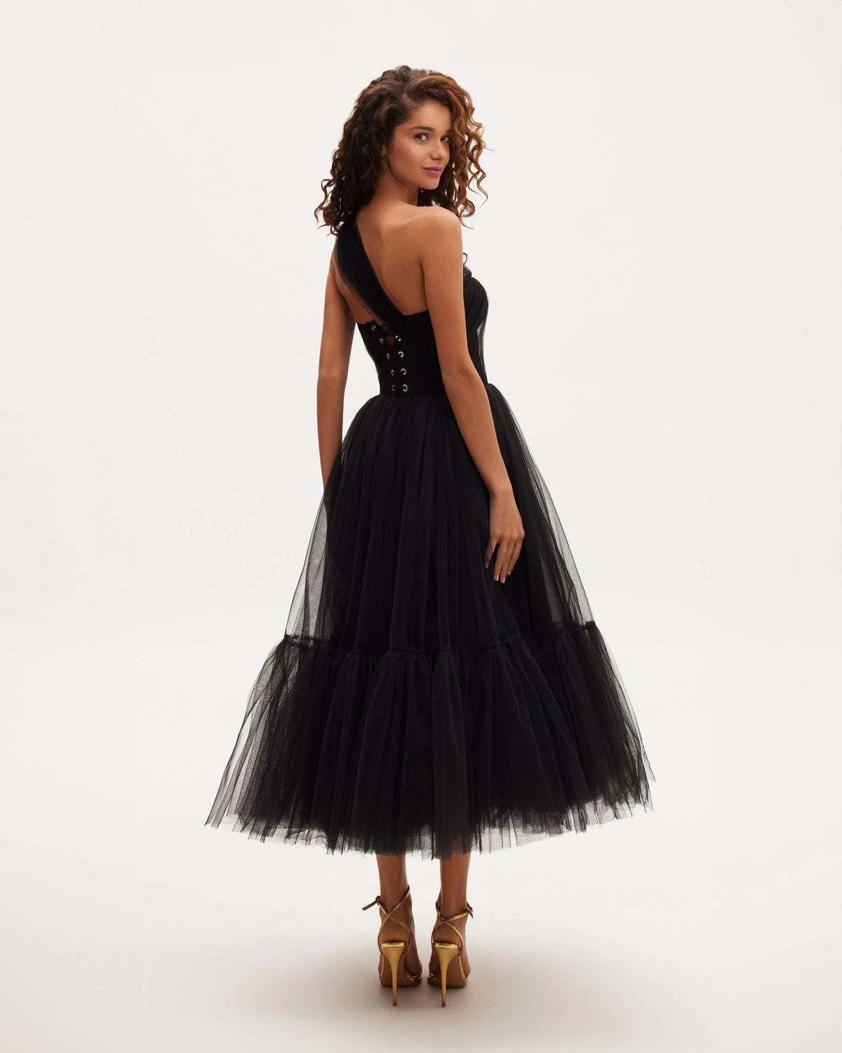Black One Shoulder Cocktail Tulle Dress