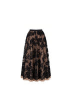 Beige A line midi skirt with Chantilly lace