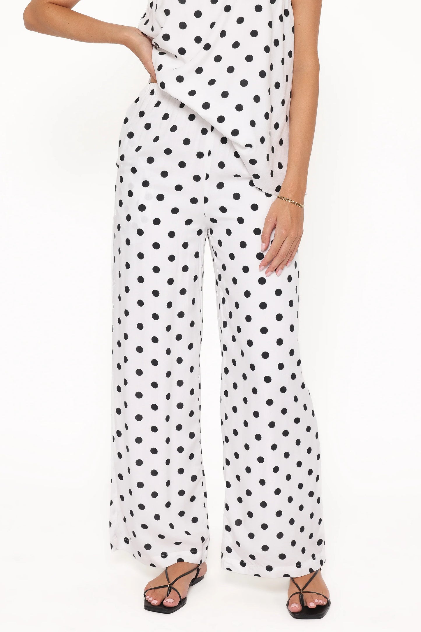 Kristy Pant Set White Black Polka Dot