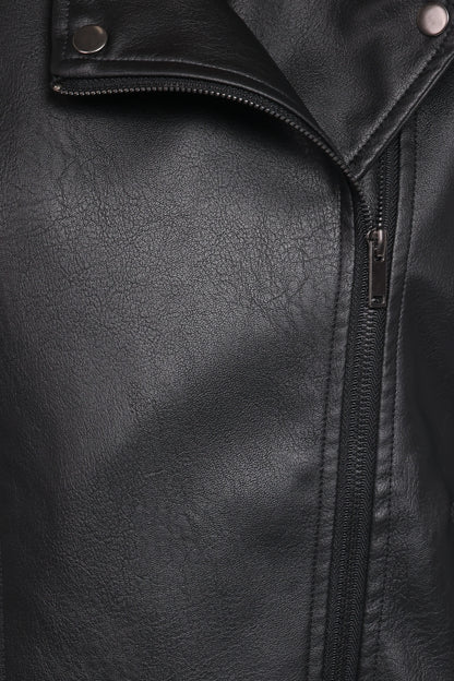 Parsons Oversized Faux Leather Moto Jacket Black