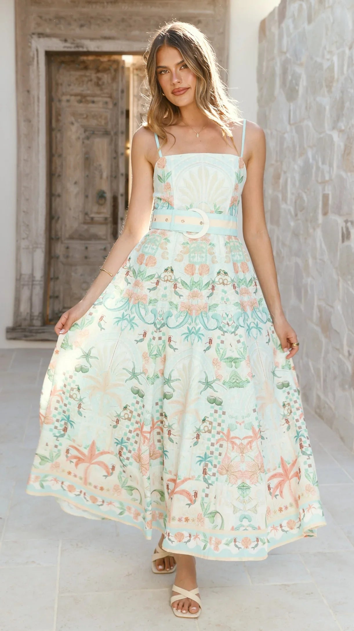 Nellie Midi Dress Aqua Aurora Print