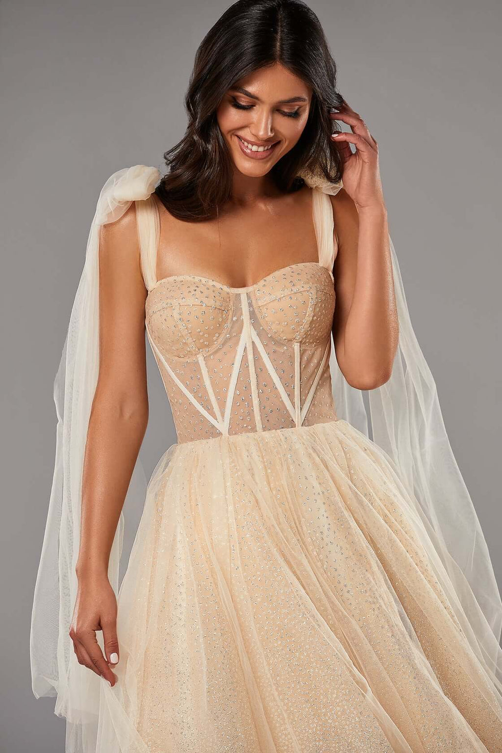 Melon Sparkly midi tulle dress