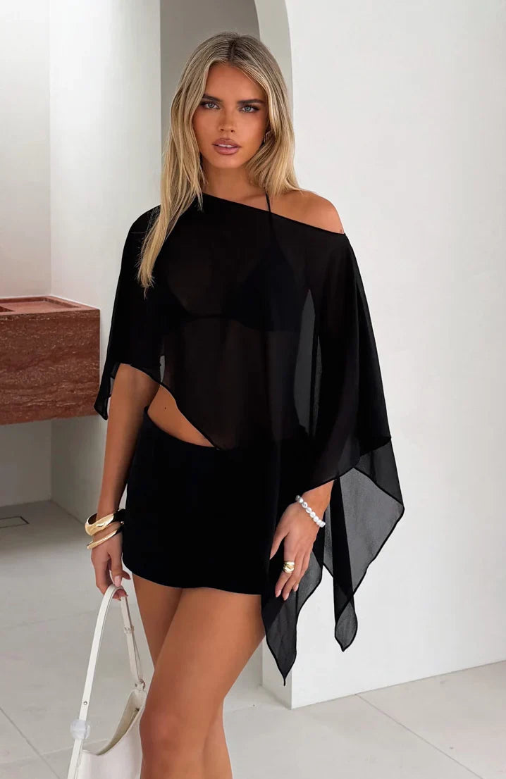 Feeling The Vibe Poncho Top Black