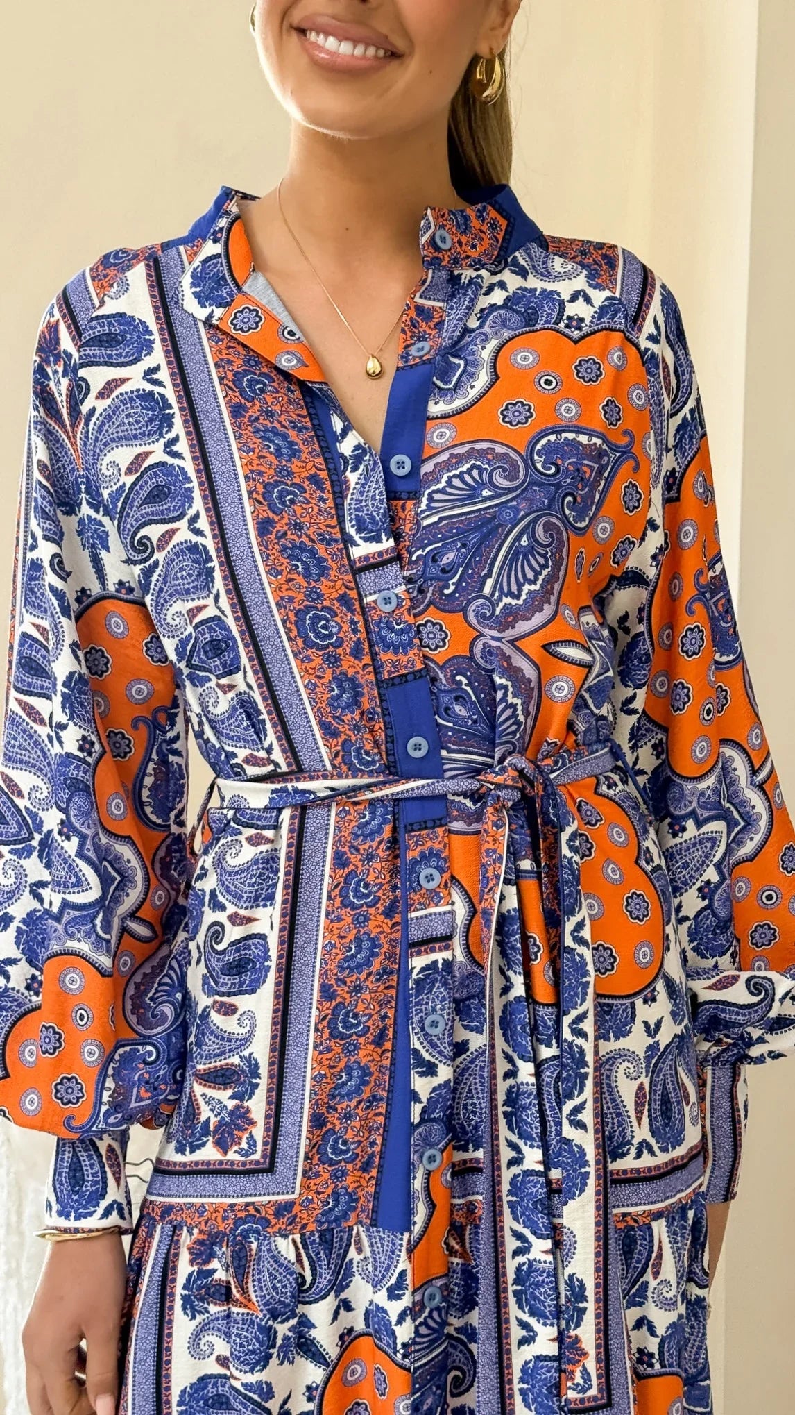Tasha Maxi Dress Blue Orange Print