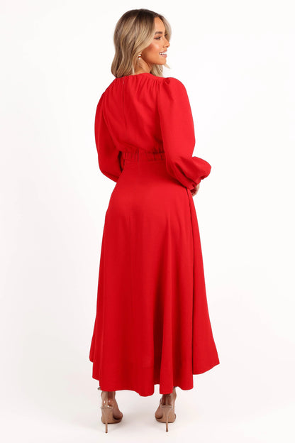 Ginnee Puff Sleeve Cutout Midi Dress Red