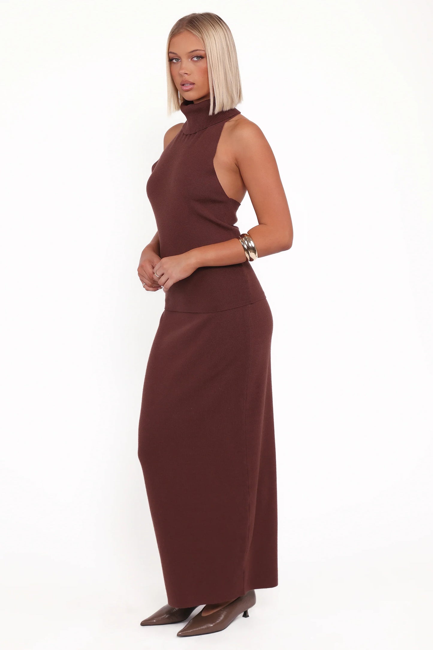 Halley Knit Halter Skirt Set Brown