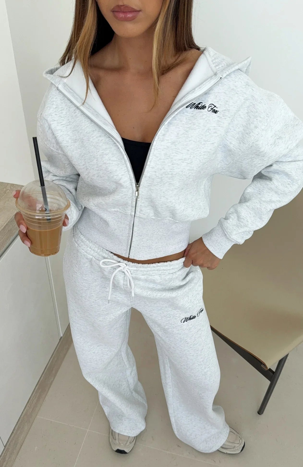 Wishing For It Cropped Cinched Zip Front Hoodie Grey Marle
