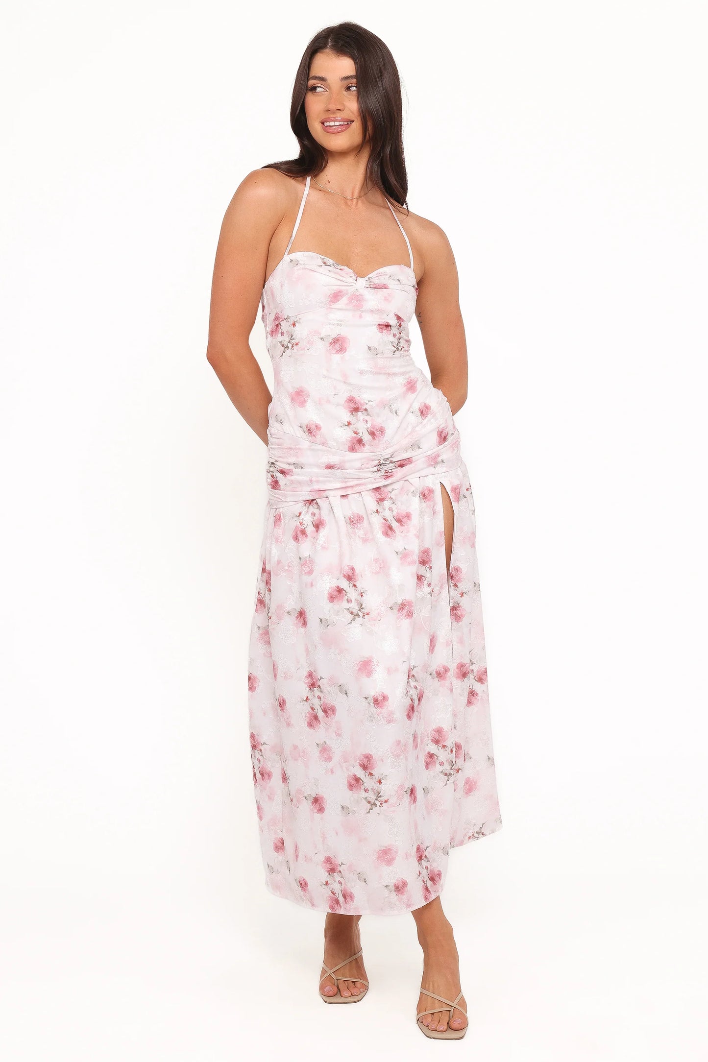 Lelia Halterneck Midi Dress Pink Floral