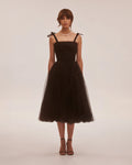 Adorable midi tie strap black tulle dress