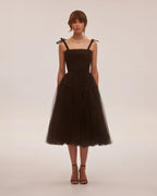 Adorable midi tie strap black tulle dress