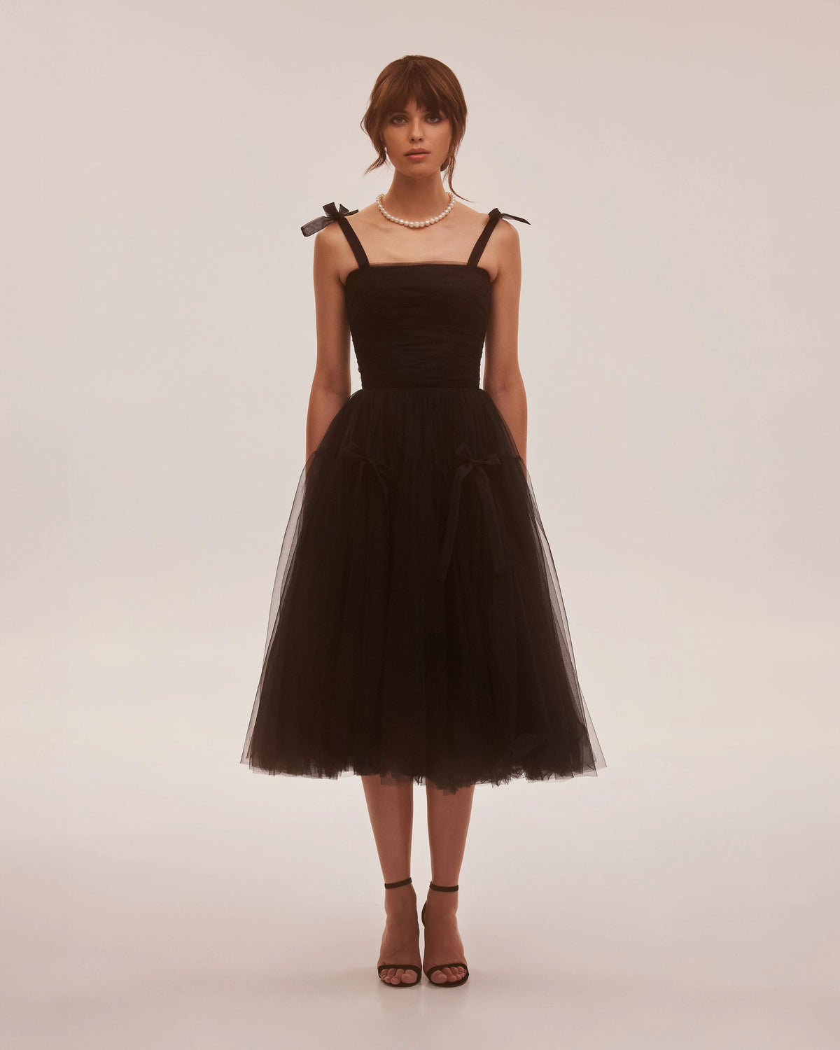Adorable midi tie strap black tulle dress