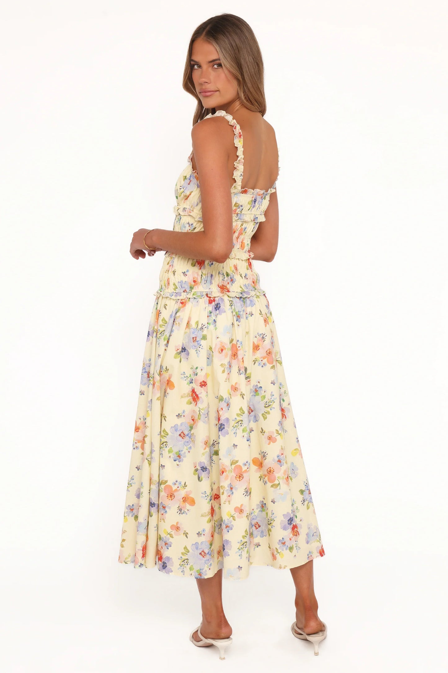 Enola Gather Midi Dress Yellow Floral