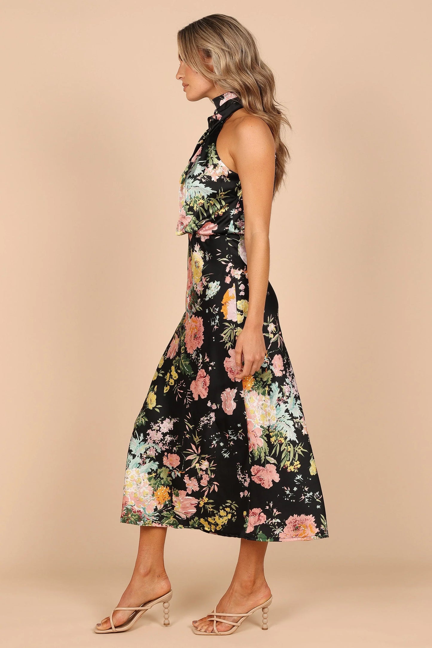 Anabelle Halter Neck Midi Dress Black Floral