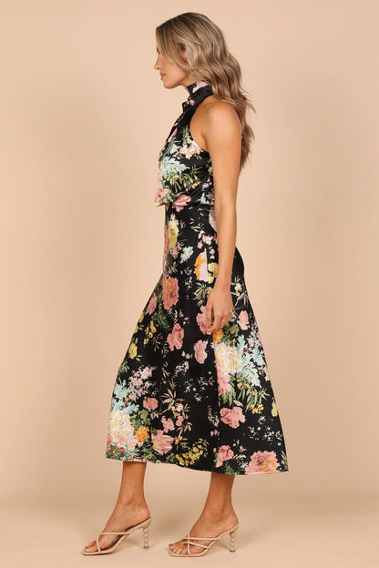 Anabelle Halter Neck Midi Dress Black Floral
